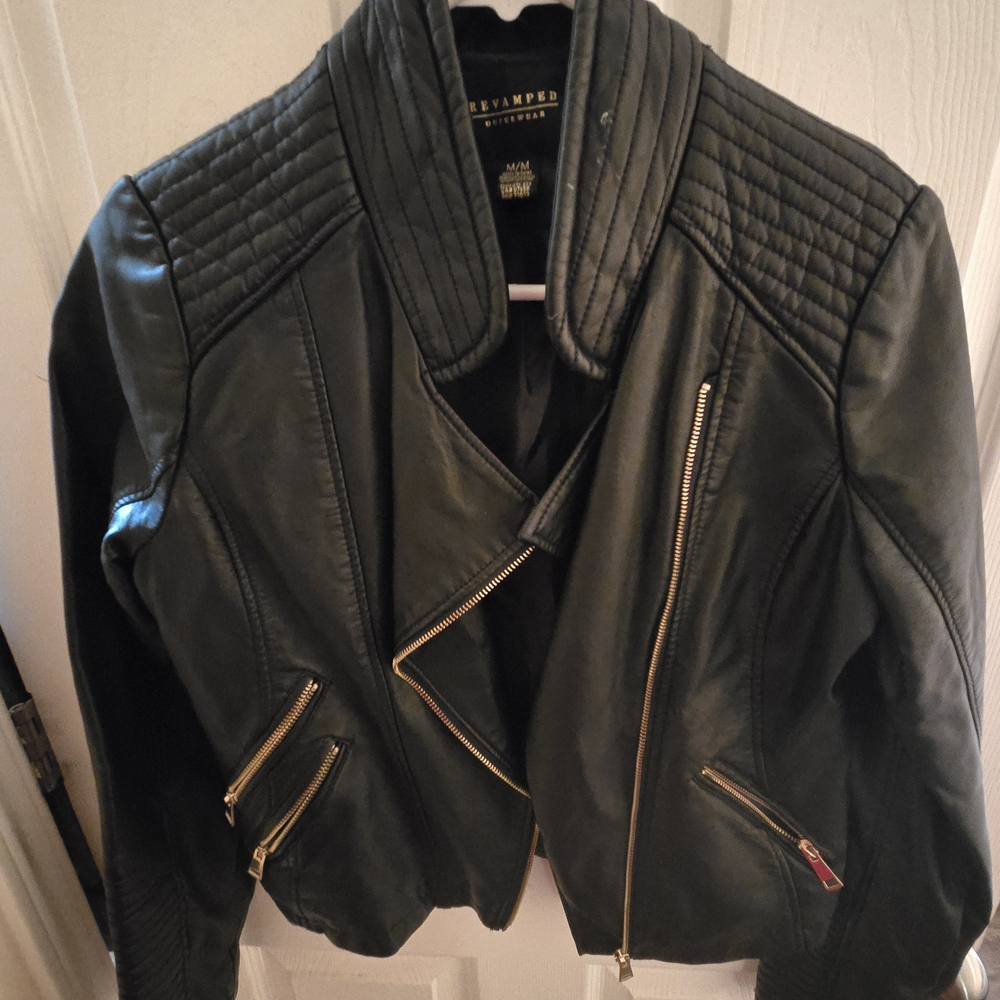 Revamped Women's Black Leather Jacket